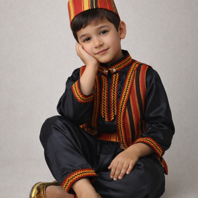 قبائلي اولاد لون اسود قماش ساتان