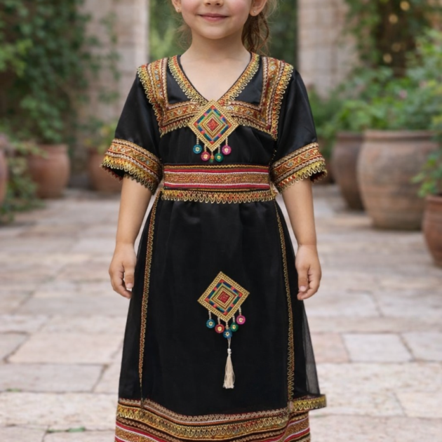 جبة قبايل بنات لون اسود من 4 سنوات ل 14 سنة