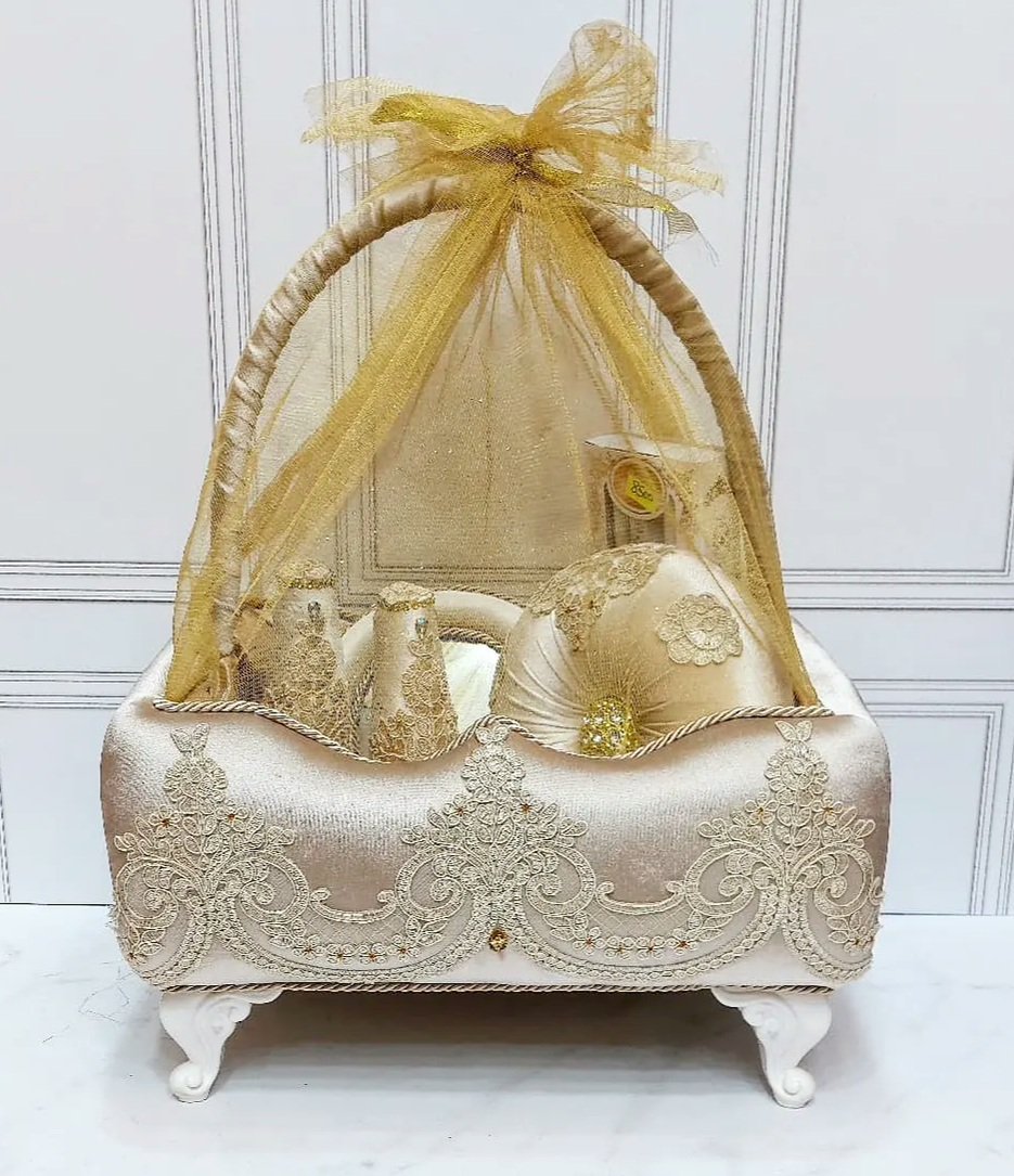 طبق حنة موديل سلة اللون cappuccino دوزان مغلفين بالقطيفة