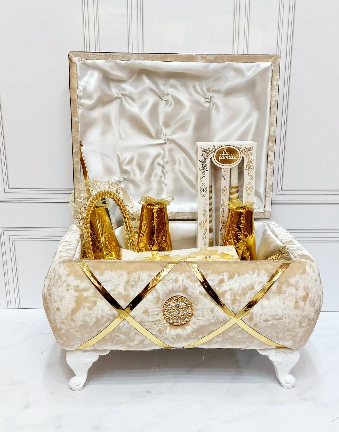 طبق حنة موديل كوفر اللون Beige بالذهبي دوزان سامبل - الصورة 2