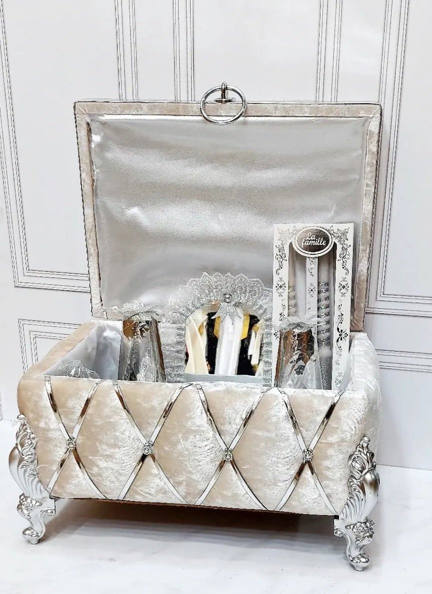 طبق حنة موديل كوفر اللون ابيض بالفضي دوزان سامبل - الصورة 2