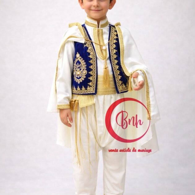 لبسة عاصمي بالبرنوس اللون ازرق بالذهبي من 3أشهر ل 6 سنوات