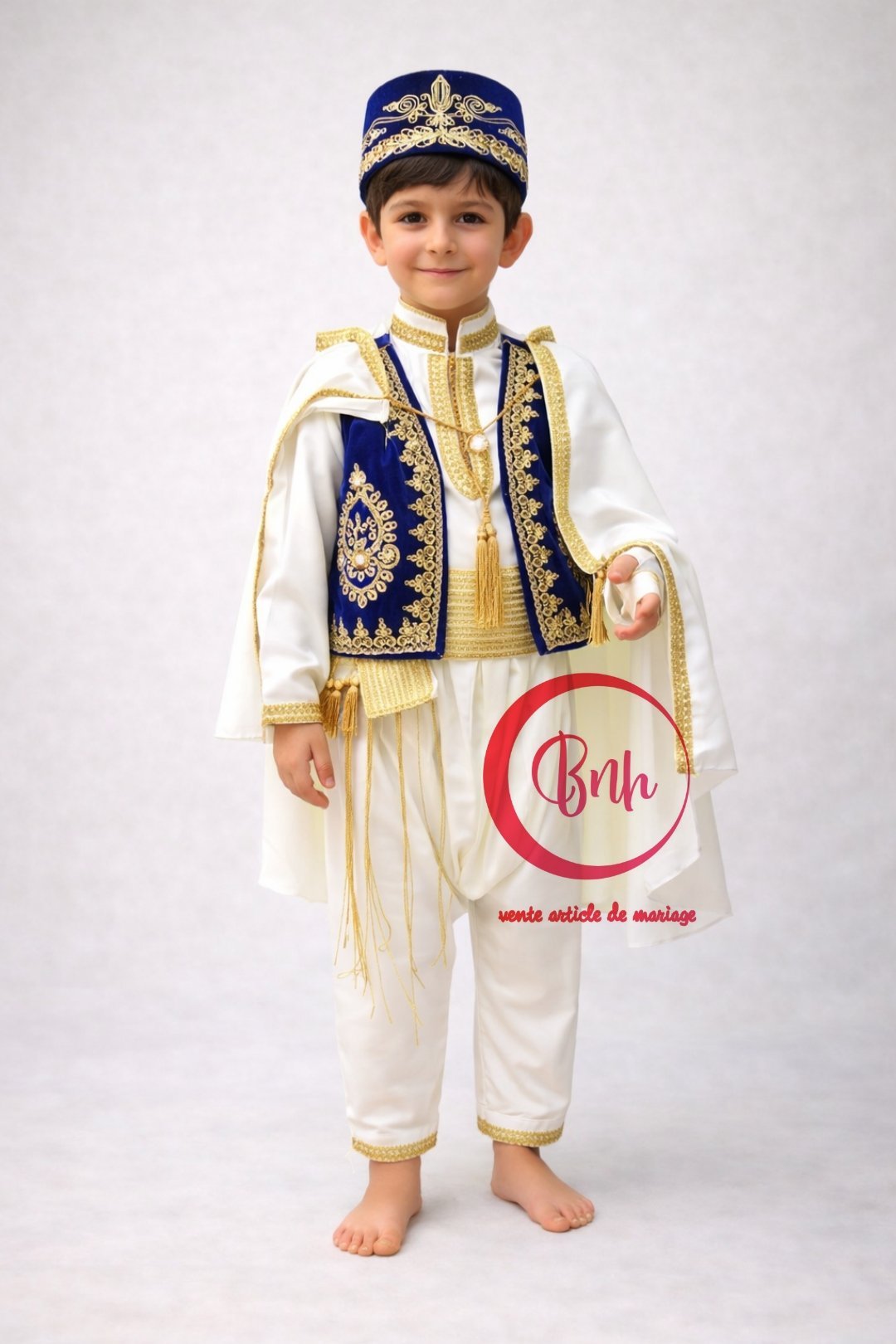 لبسة عاصمي بالبرنوس اللون ازرق بالذهبي من 3أشهر ل 6 سنوات