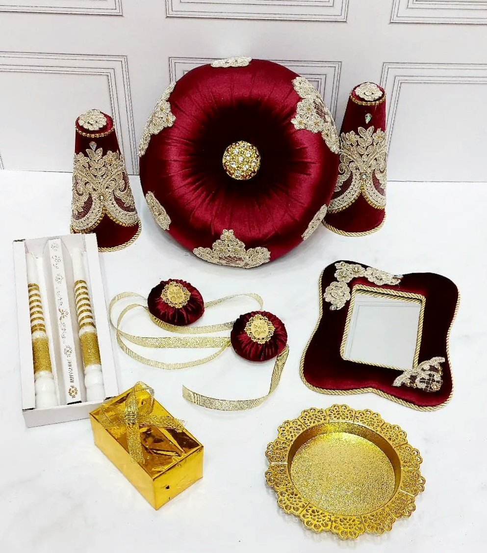 طبق حنة luxe دوزان مغلفين بالقطيفة متكون من 9 قطع - الصورة 3